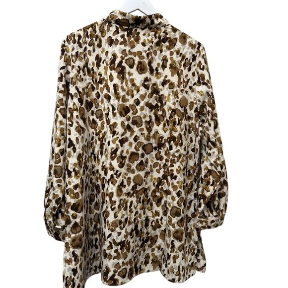 SUSAN GRAVER Womens Top Large Petite Leopard Brown Button Up Blouse NWOT - Picture 4 of 10